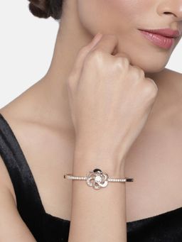 Estele - Rose Gold Flower Designer Cuff Bracelet with Black and White Enamel for Women